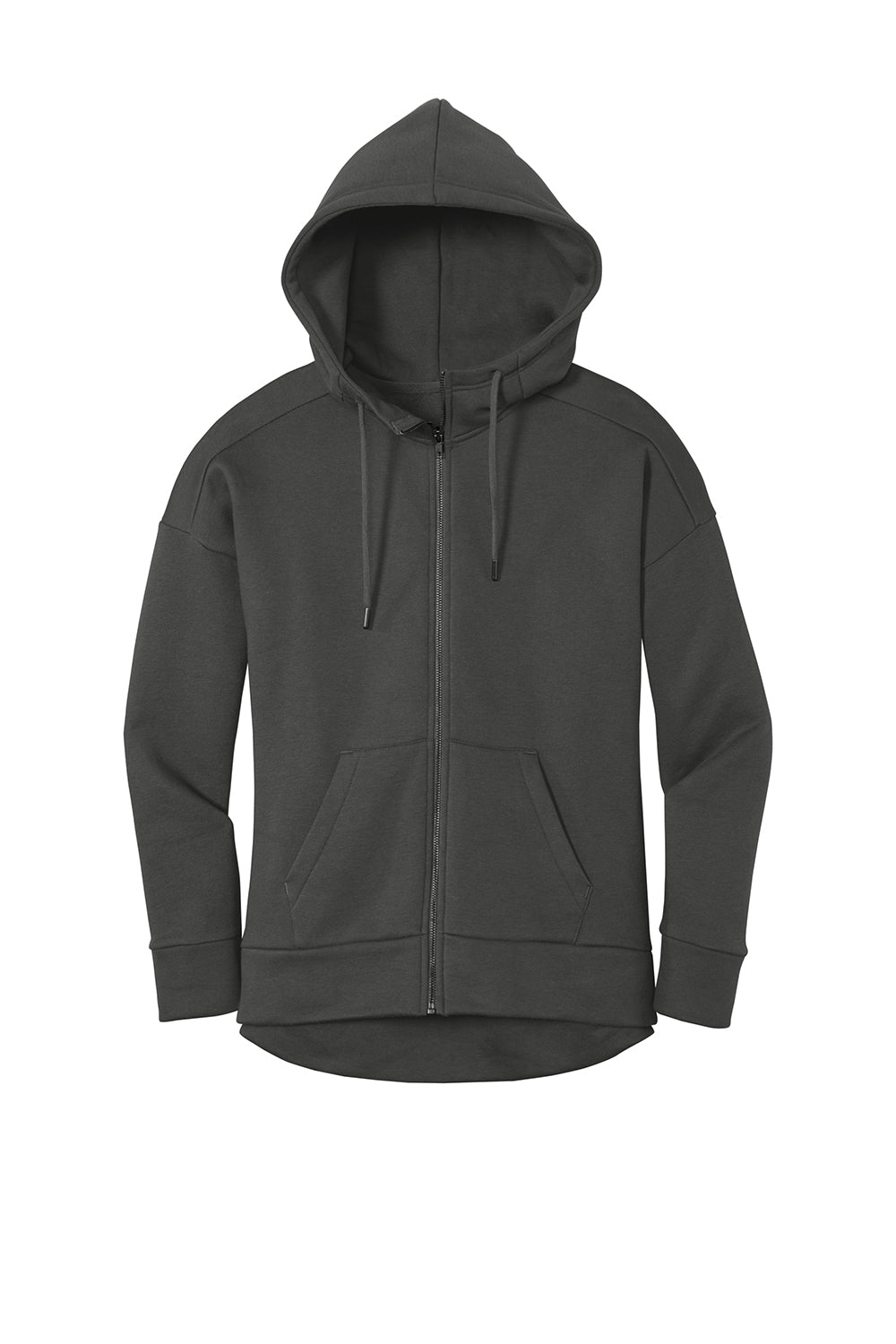 District DT1104 Womens Perfect Weight Fleece Full Zip Hooded Sweatshirt Hoodie Charcoal Grey Flat Front