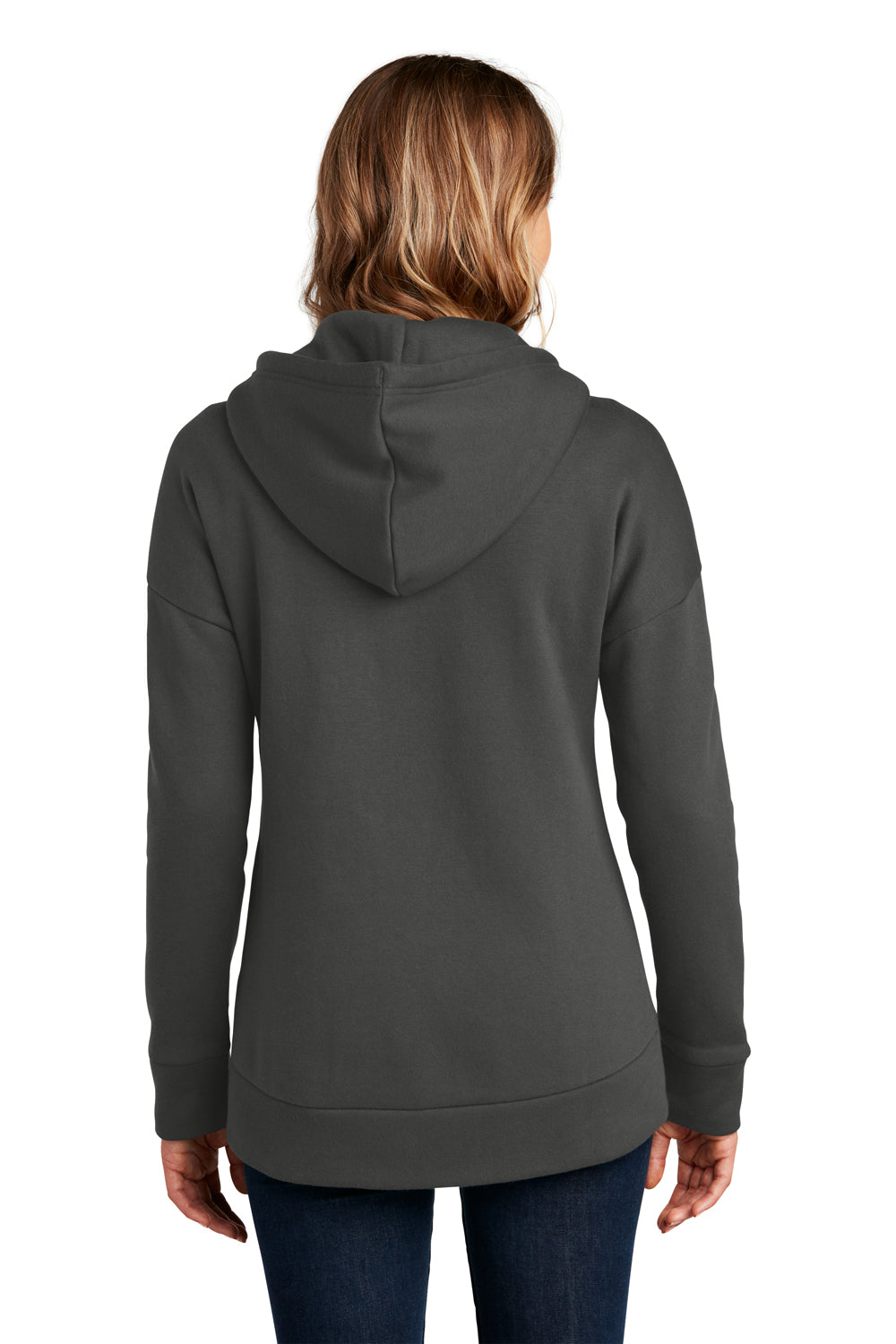 District DT1104 Womens Perfect Weight Fleece Full Zip Hooded Sweatshirt Hoodie Charcoal Grey Model Back