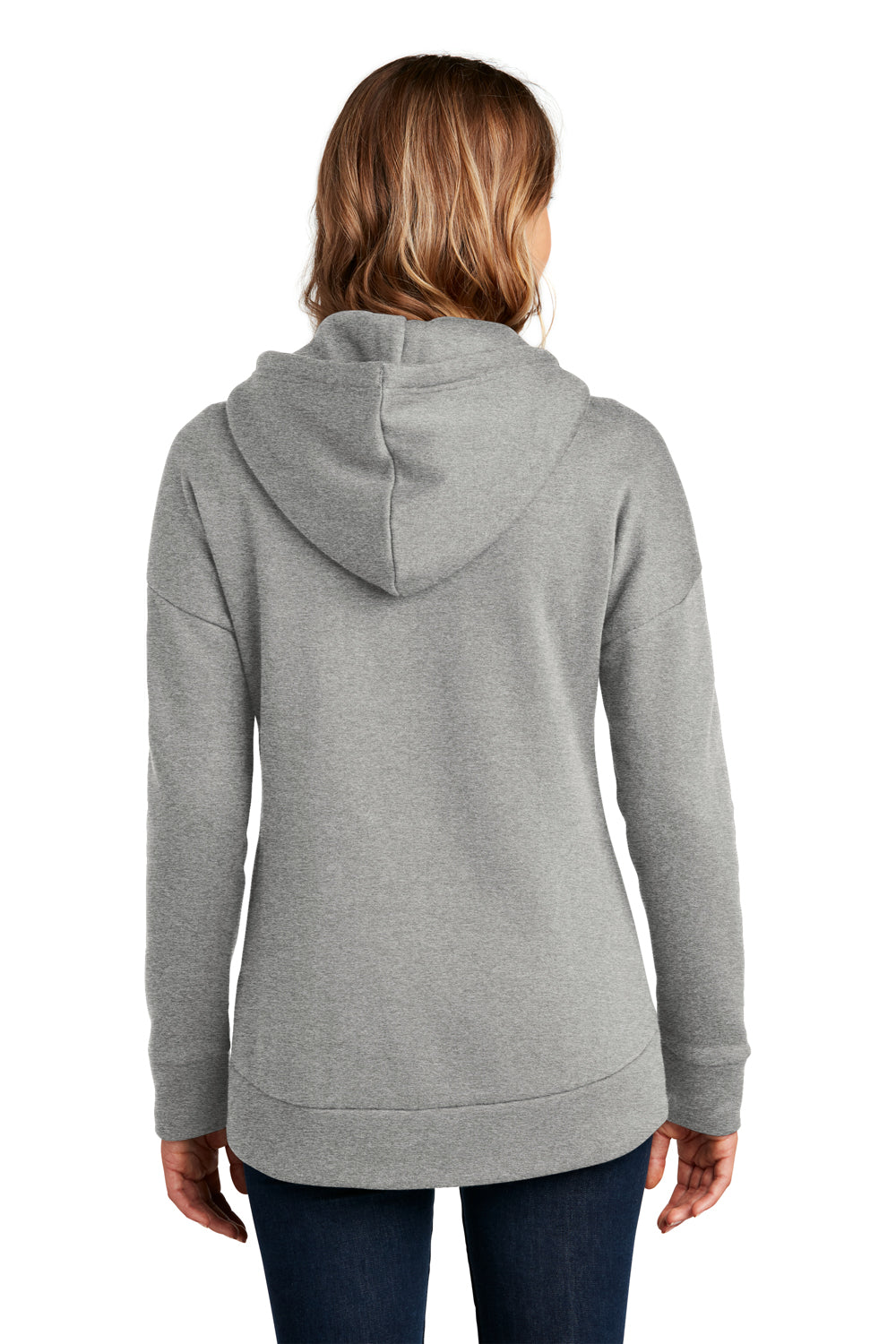 District DT1104 Womens Perfect Weight Fleece Full Zip Hooded Sweatshirt Hoodie Heather Steel Grey Model Back