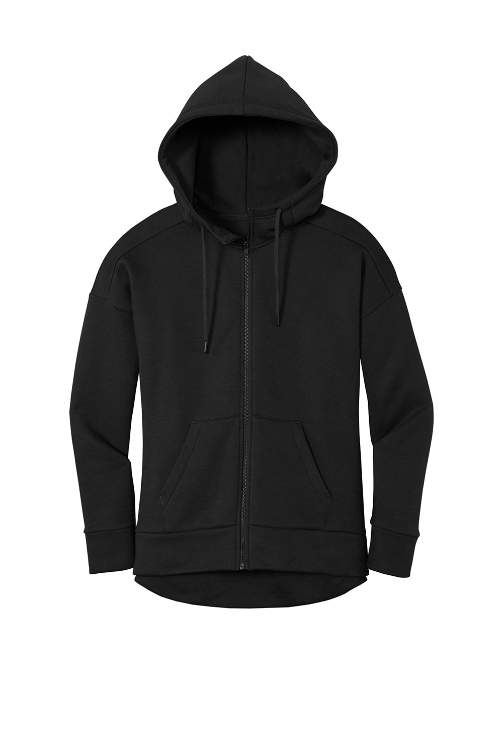 District DT1104 Womens Perfect Weight Fleece Full Zip Hooded Sweatshirt Hoodie Jet Black Flat Front