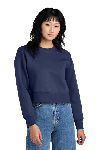 District DT1105 Womens Perfect Weight Fleece Cropped Crewneck Sweatshirt Tanzanite Blue Model Front