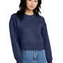 District Womens Perfect Weight Fleece Cropped Crewneck Sweatshirt - Tanzanite Blue