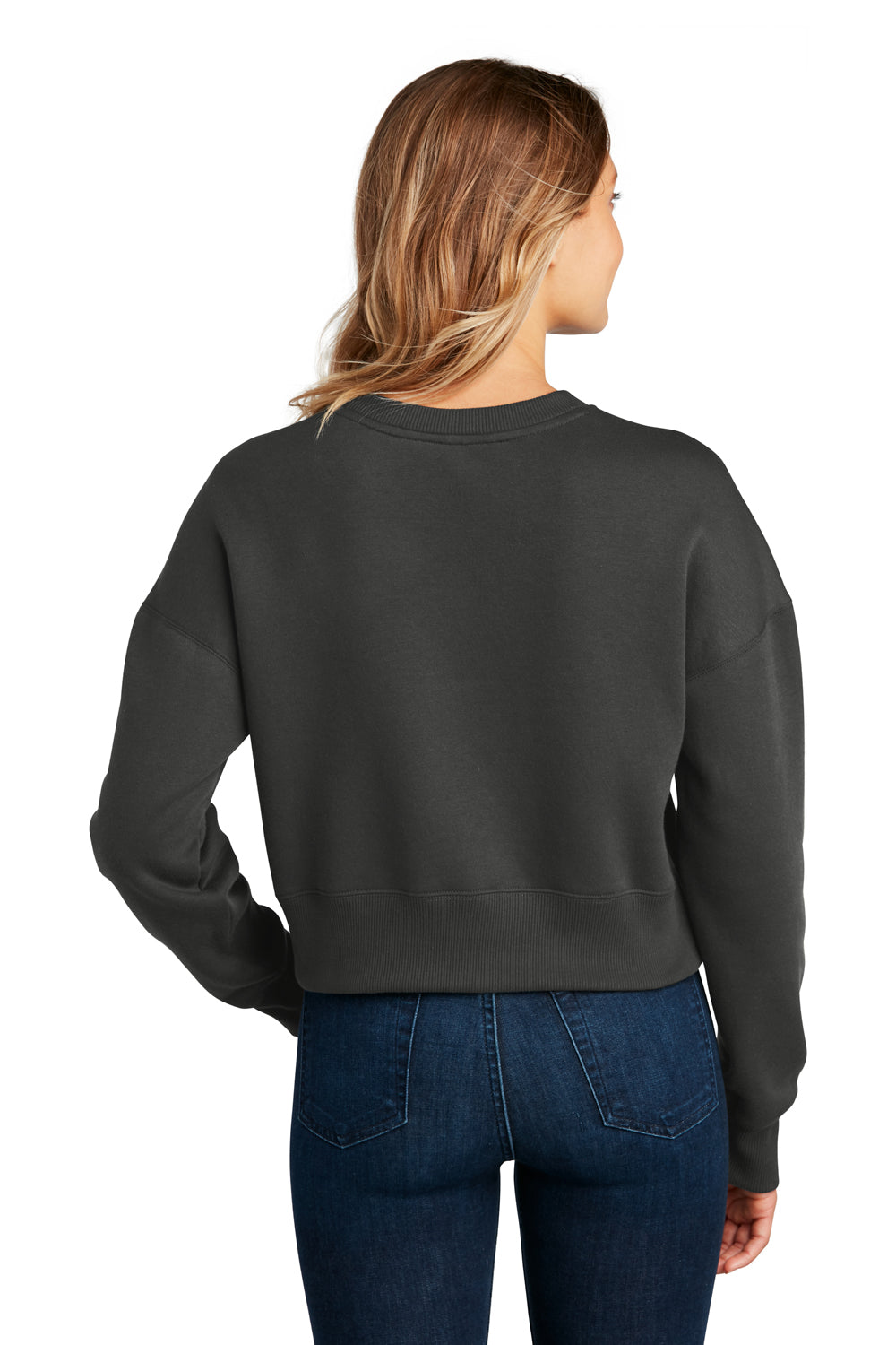 District DT1105 Womens Perfect Weight Fleece Cropped Crewneck Sweatshirt Charcoal Grey Model Back