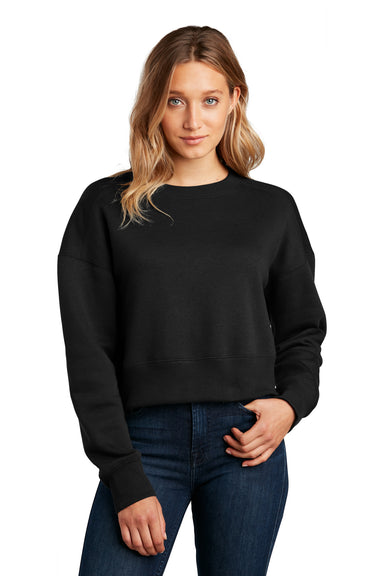 District DT1105 Womens Perfect Weight Fleece Cropped Crewneck Sweatshirt Jet Black Model Front