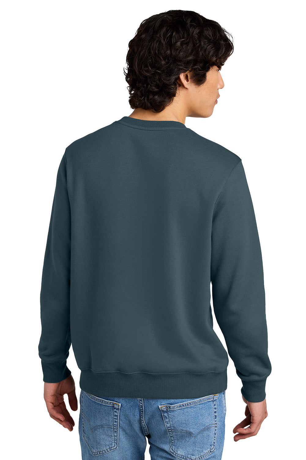 District DT1106 Mens Perfect Weight Fleece Crewneck Sweatshirt Deep Steel Blue Model Back