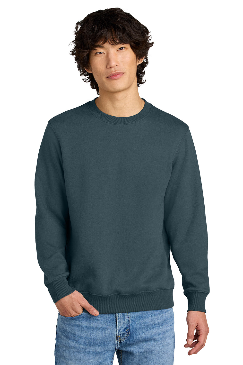 District DT1106 Mens Perfect Weight Fleece Crewneck Sweatshirt Deep Steel Blue Model Front