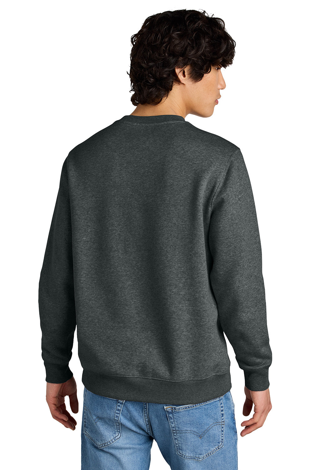 District DT1106 Mens Perfect Weight Fleece Crewneck Sweatshirt Heather Charcoal Grey Model Back