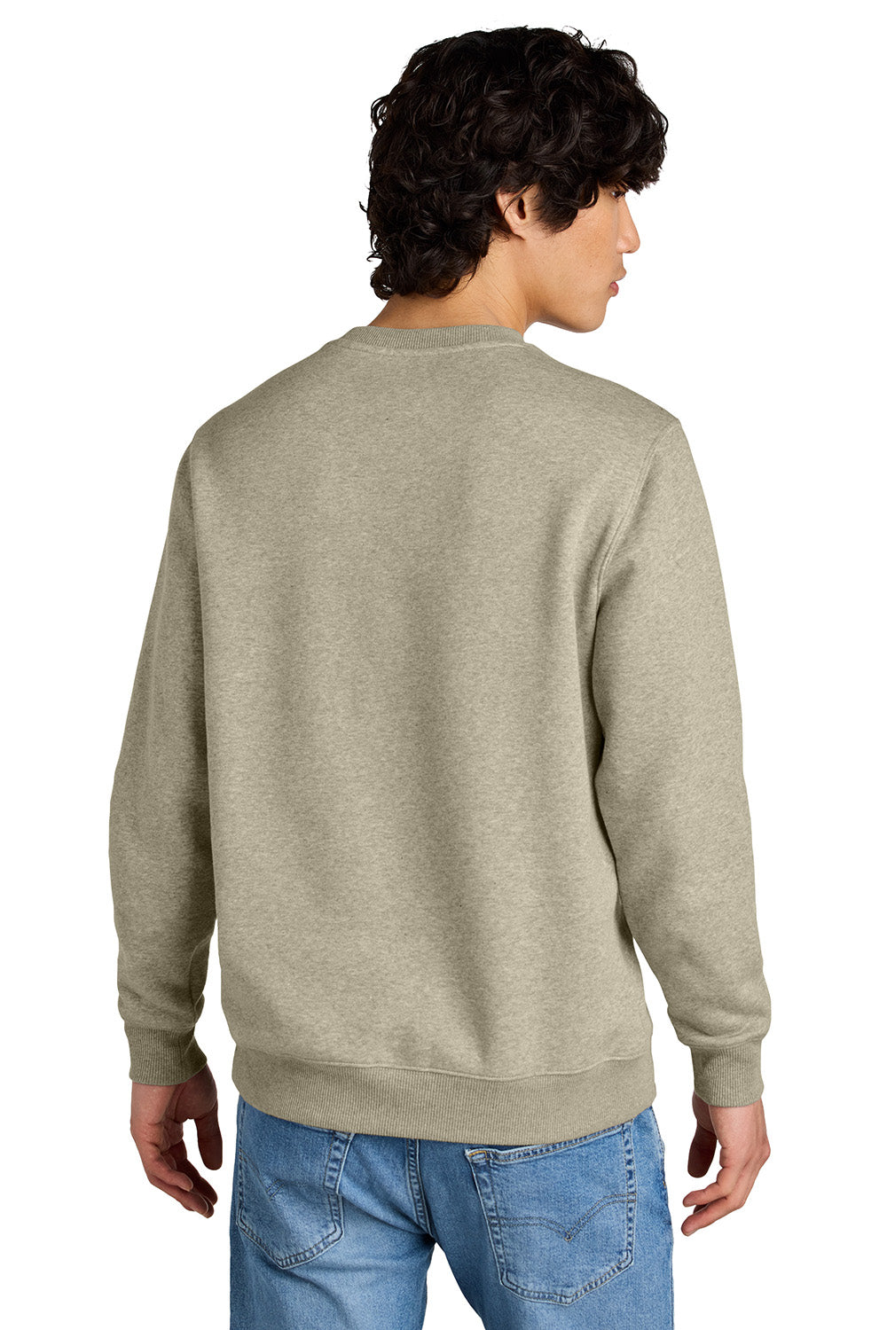 District DT1106 Mens Perfect Weight Fleece Crewneck Sweatshirt Heather Latte Model Back