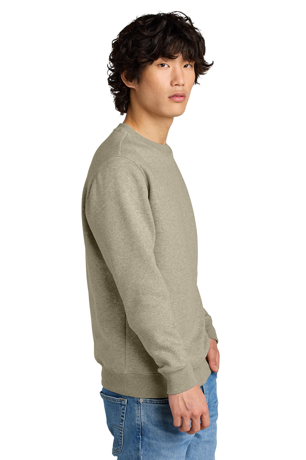 District DT1106 Mens Perfect Weight Fleece Crewneck Sweatshirt Heather Latte Model Side