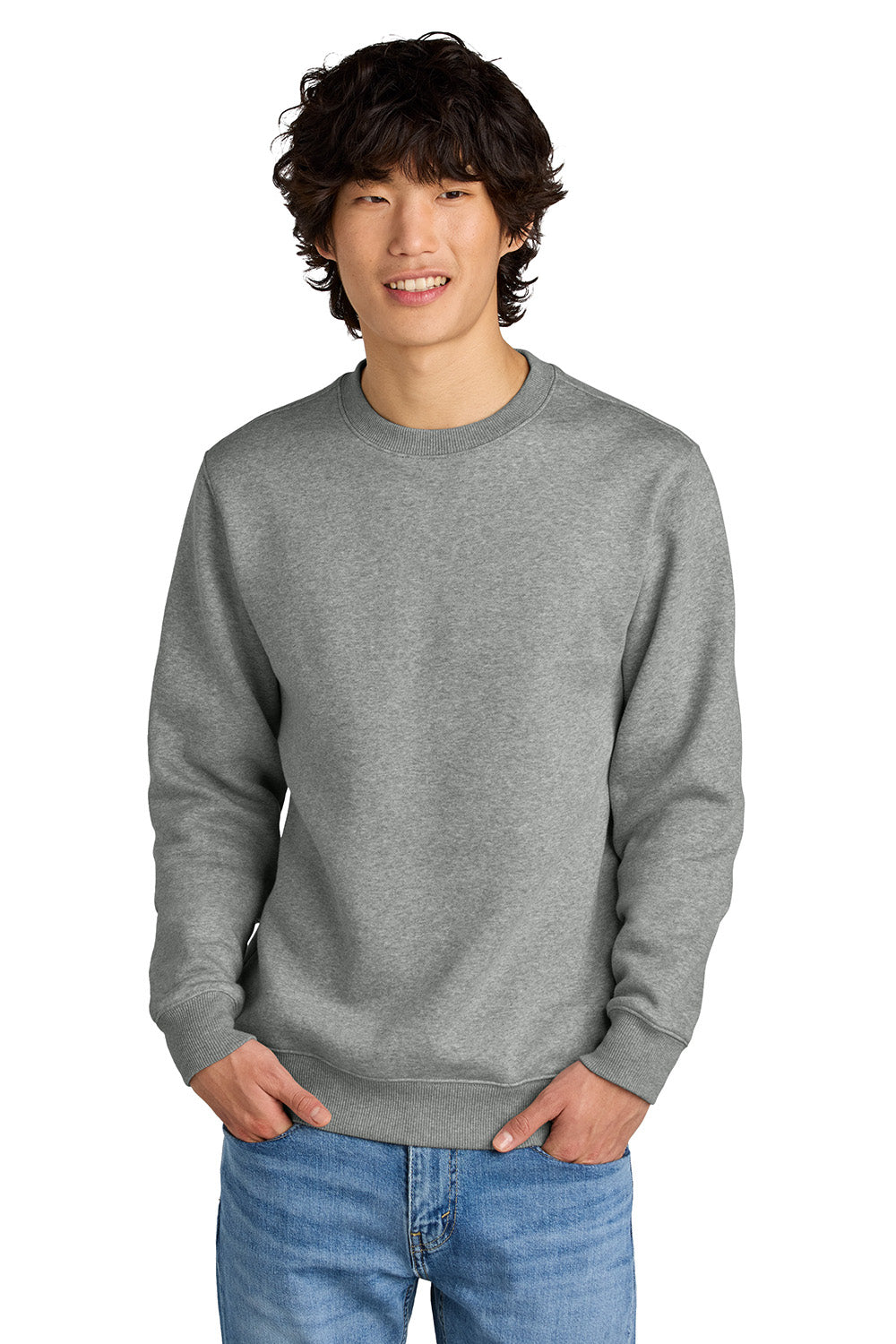 District DT1106 Mens Perfect Weight Fleece Crewneck Sweatshirt Heather Steel Grey Model Front