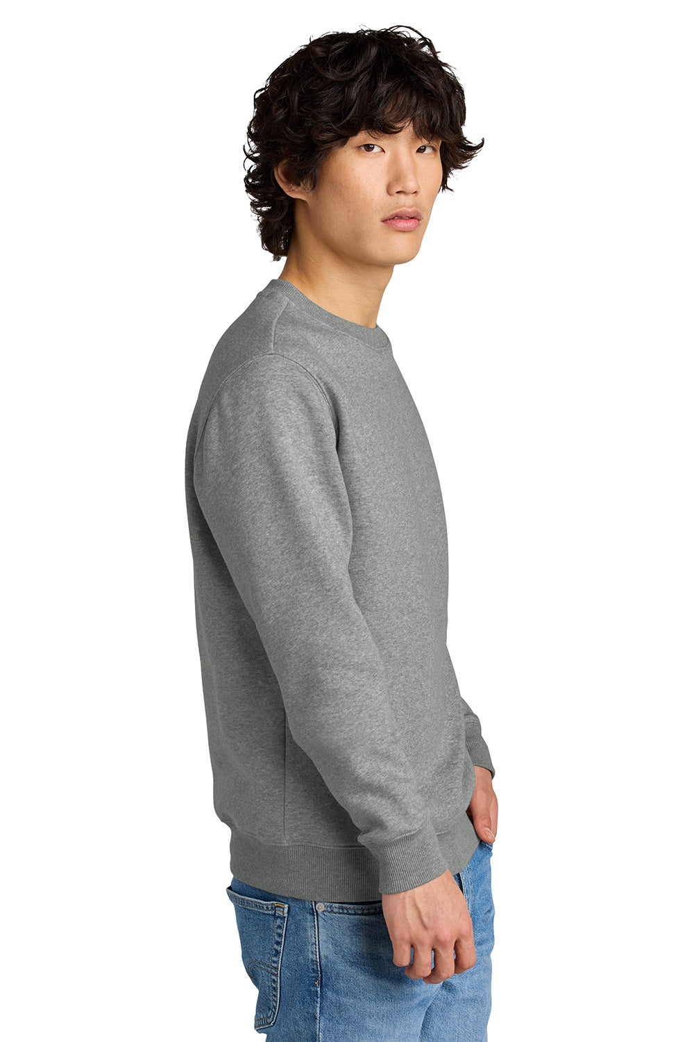 District DT1106 Mens Perfect Weight Fleece Crewneck Sweatshirt Heather Steel Grey Model Side