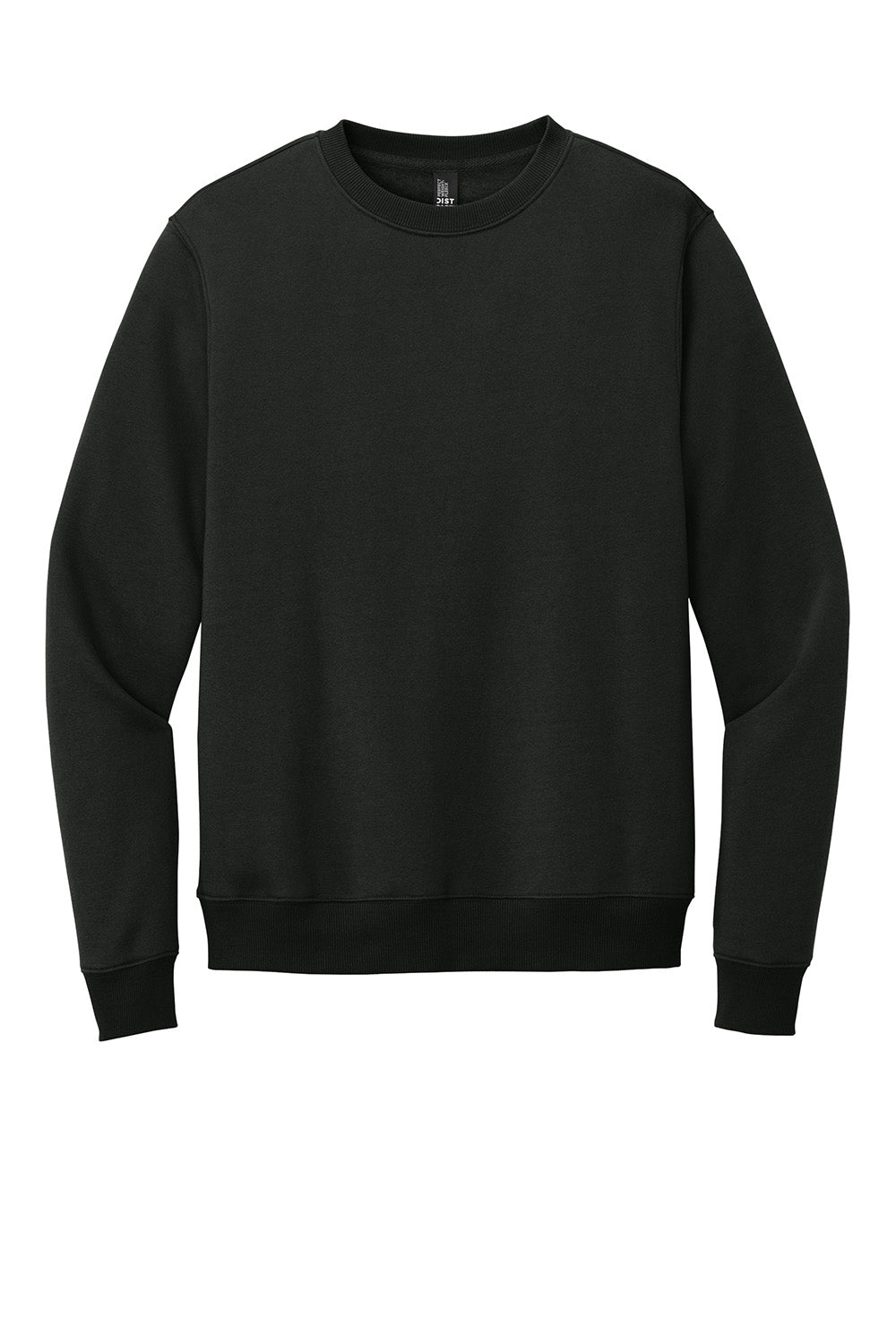 District DT1106 Mens Perfect Weight Fleece Crewneck Sweatshirt Jet Black Flat Front