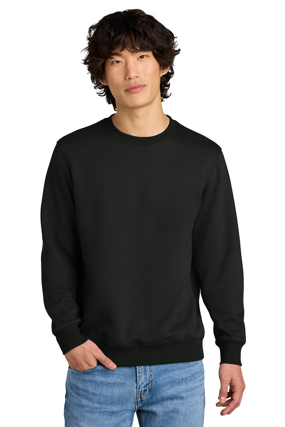 District DT1106 Mens Perfect Weight Fleece Crewneck Sweatshirt Jet Black Model Front