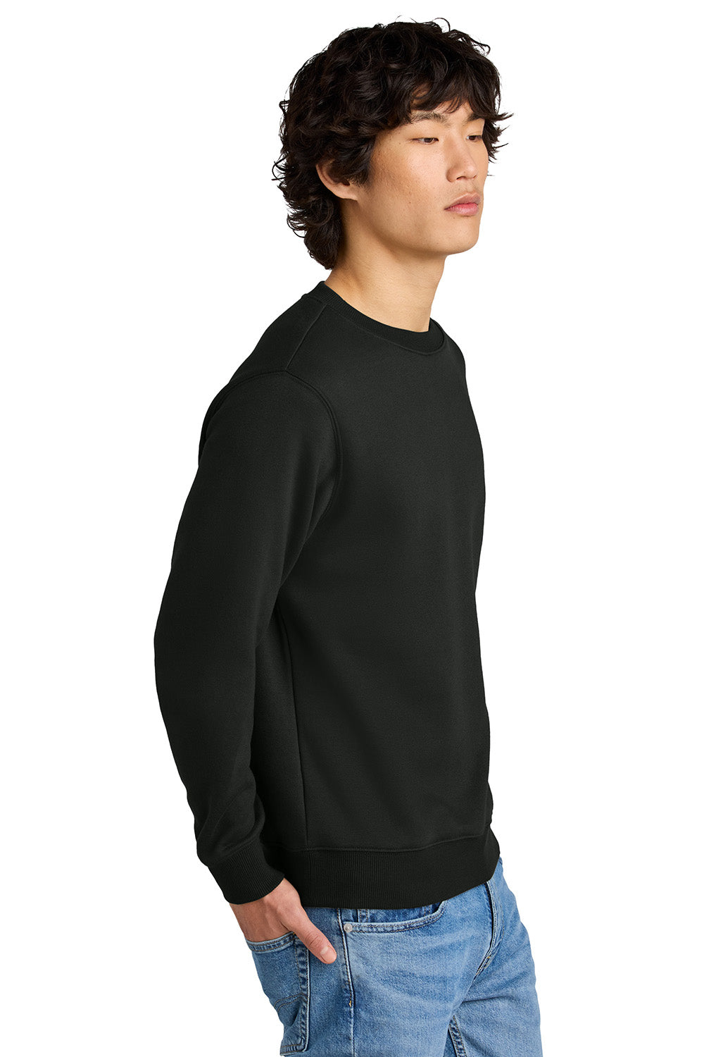 District DT1106 Mens Perfect Weight Fleece Crewneck Sweatshirt Jet Black Model Side