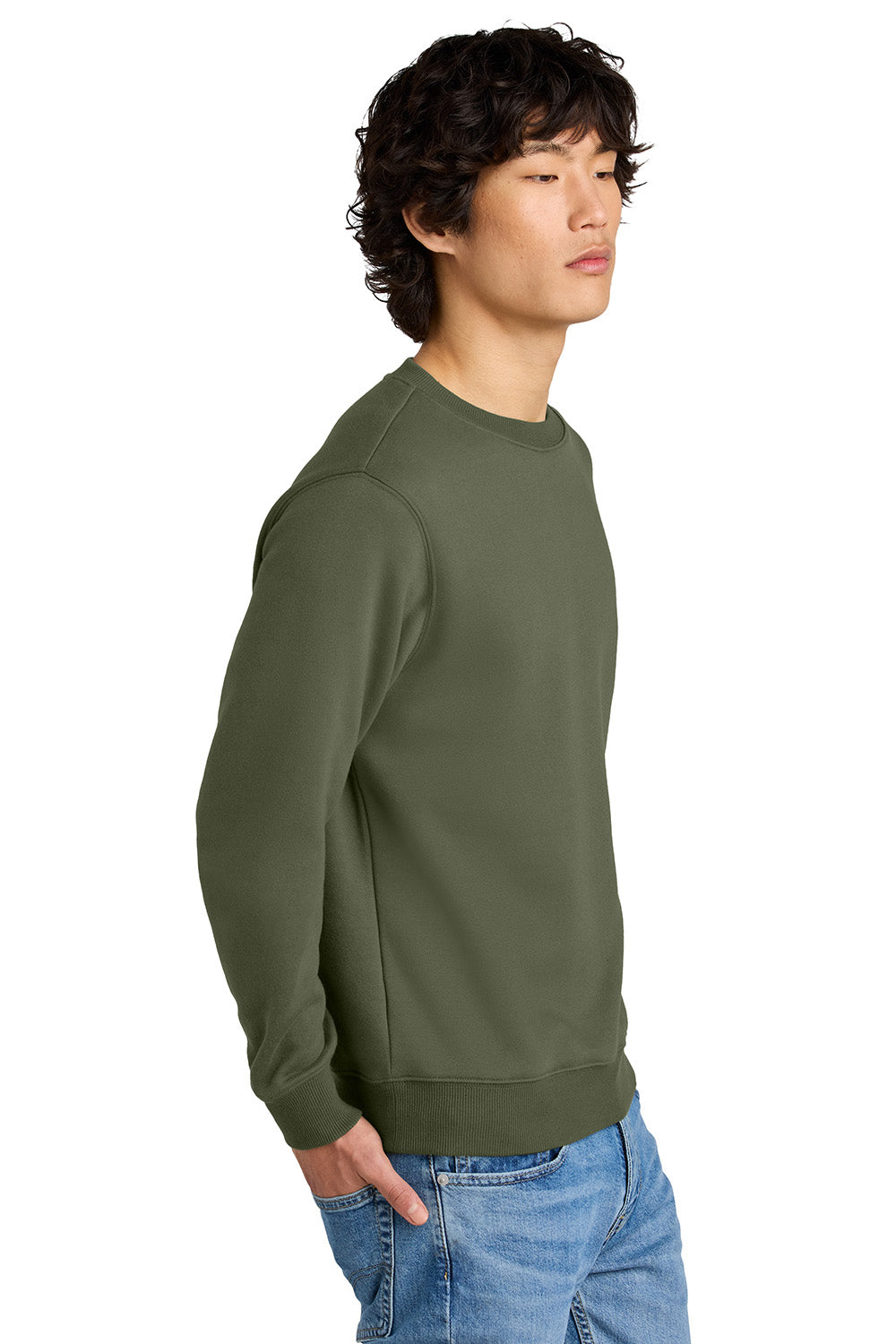 District DT1106 Mens Perfect Weight Fleece Crewneck Sweatshirt Military Green Model Side