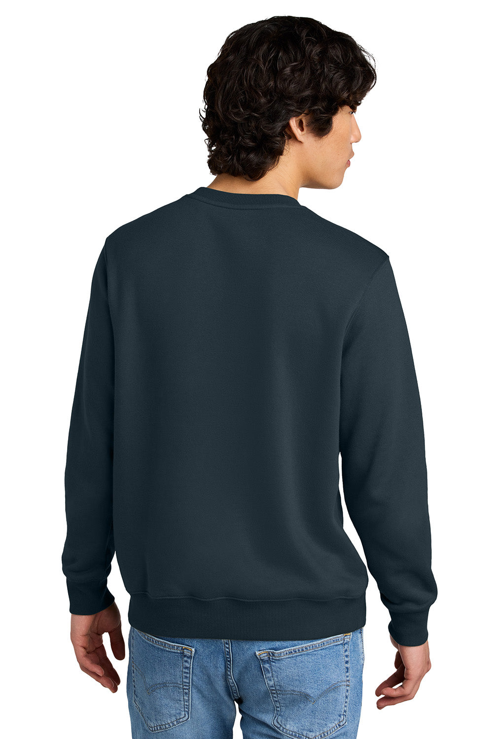 District DT1106 Mens Perfect Weight Fleece Crewneck Sweatshirt New Navy Blue Model Back