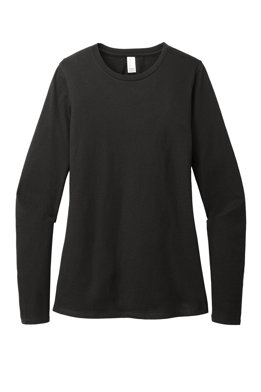 District DT110 Womens Perfect Blend CVC Long Sleeve Crewneck T-Shirt Black Flat Front