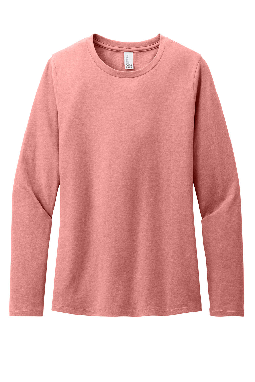 District DT110 Womens Perfect Blend CVC Long Sleeve Crewneck T-Shirt Blush Pink Frost Flat Front