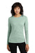 District DT110 Womens Perfect Blend CVC Long Sleeve Crewneck T-Shirt Heather Dusty Sage Green Model Front