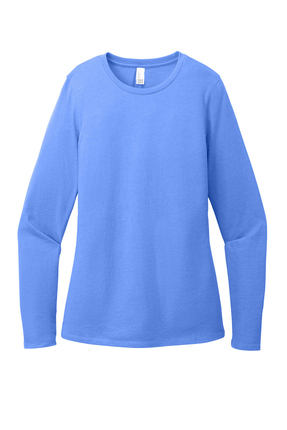 District DT110 Womens Perfect Blend CVC Long Sleeve Crewneck T-Shirt Heather Royal Blue Flat Front