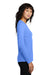 District DT110 Womens Perfect Blend CVC Long Sleeve Crewneck T-Shirt Heather Royal Blue Model Side