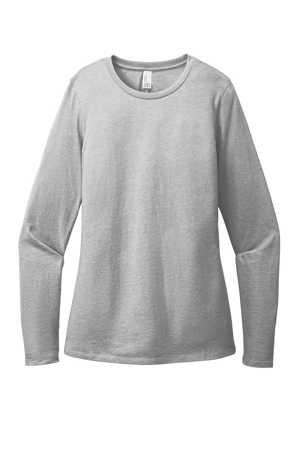 District DT110 Womens Perfect Blend CVC Long Sleeve Crewneck T-Shirt Heather Light Grey Flat Front