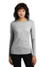 District DT110 Womens Perfect Blend CVC Long Sleeve Crewneck T-Shirt Heather Light Grey Model Front