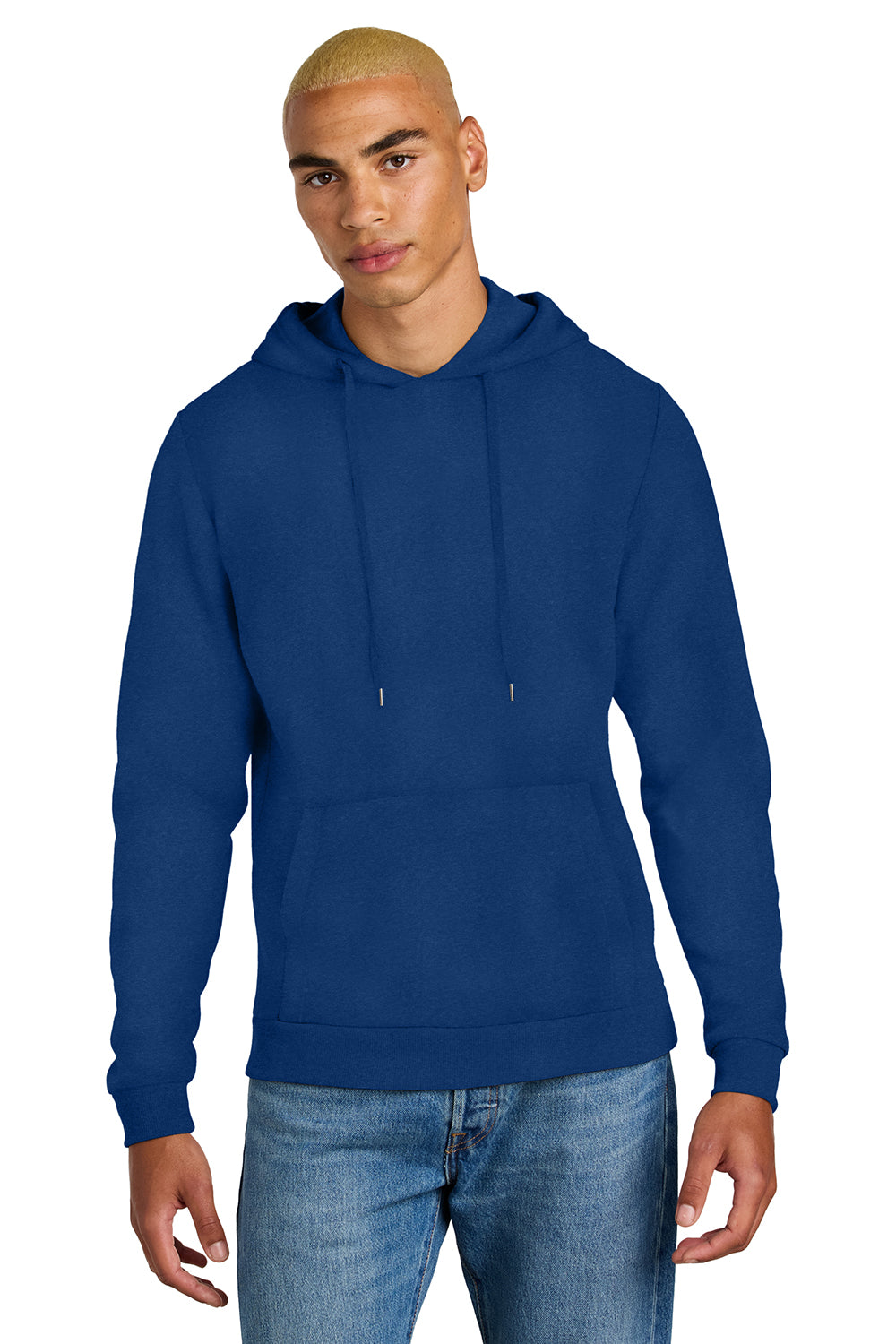 District DT1300 Mens Perfect Tri Fleece Hooded Sweatshirt Hoodie Deep Royal Blue Model Front