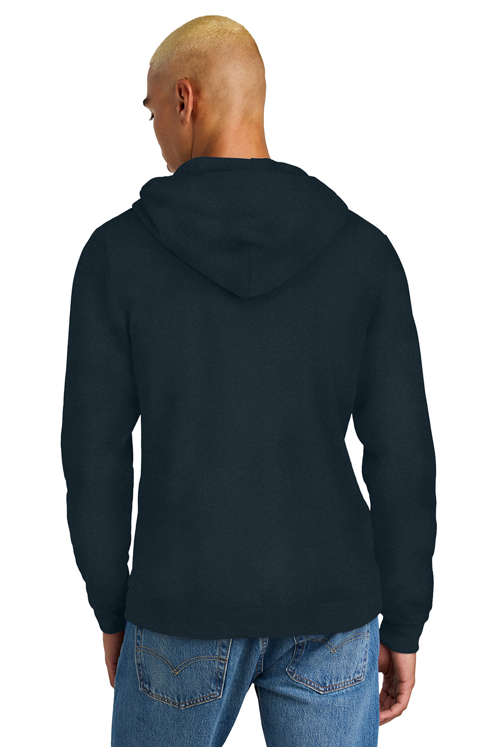 District DT1300 Mens Perfect Tri Fleece Hooded Sweatshirt Hoodie New Navy Blue Model Back