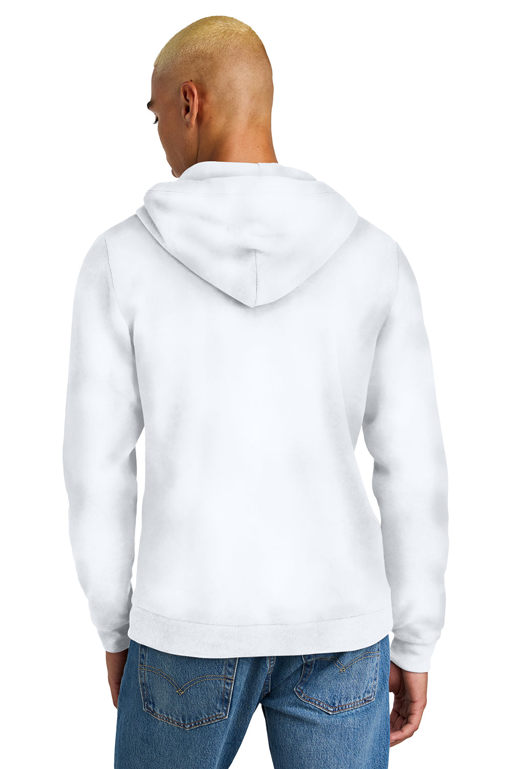 District DT1300 Mens Perfect Tri Fleece Hooded Sweatshirt Hoodie White Model Back