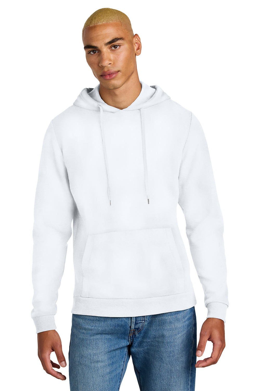 District DT1300 Mens Perfect Tri Fleece Hooded Sweatshirt Hoodie White Model Front