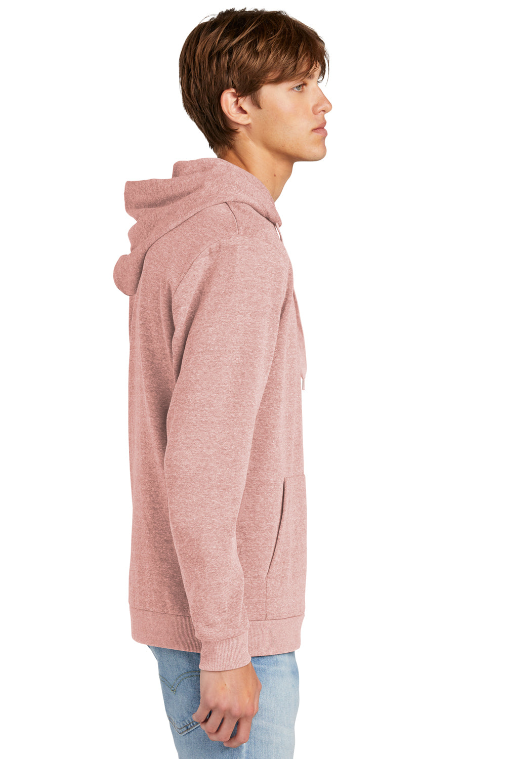 District DT1300 Mens Perfect Tri Fleece Hooded Sweatshirt Hoodie Blush Frost Model Side