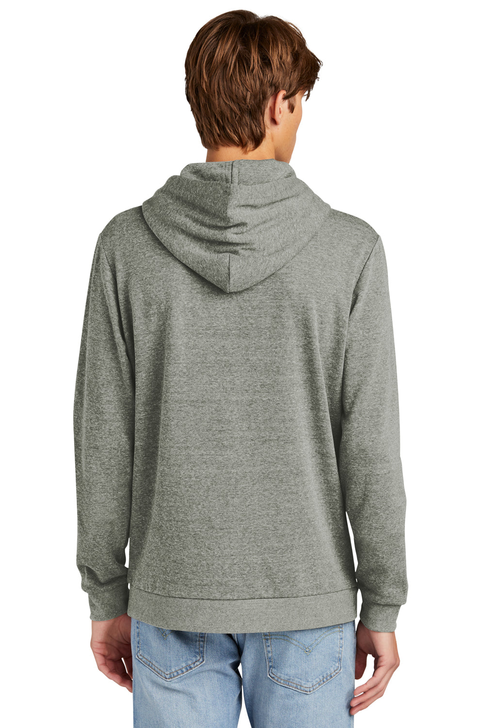 District DT1300 Mens Perfect Tri Fleece Hooded Sweatshirt Hoodie Grey Frost Model Back