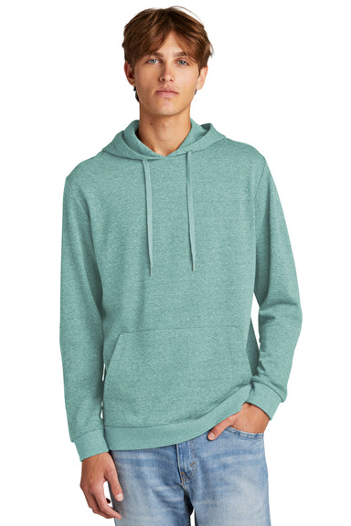 District DT1300 Mens Perfect Tri Fleece Hooded Sweatshirt Hoodie Heather Eucalyptus Blue Model Front