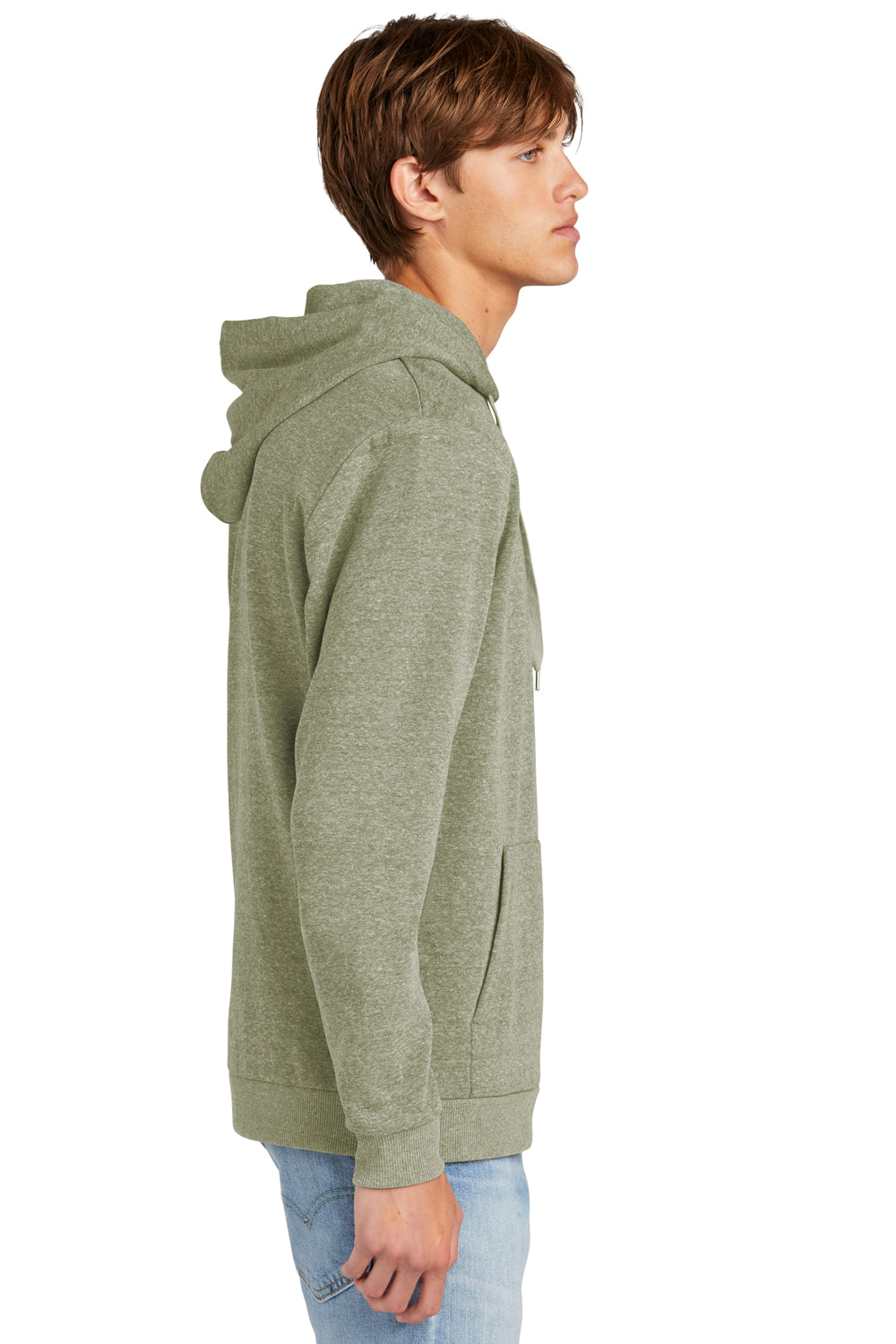 District DT1300 Mens Perfect Tri Fleece Hooded Sweatshirt Hoodie Military Green Frost Model Side