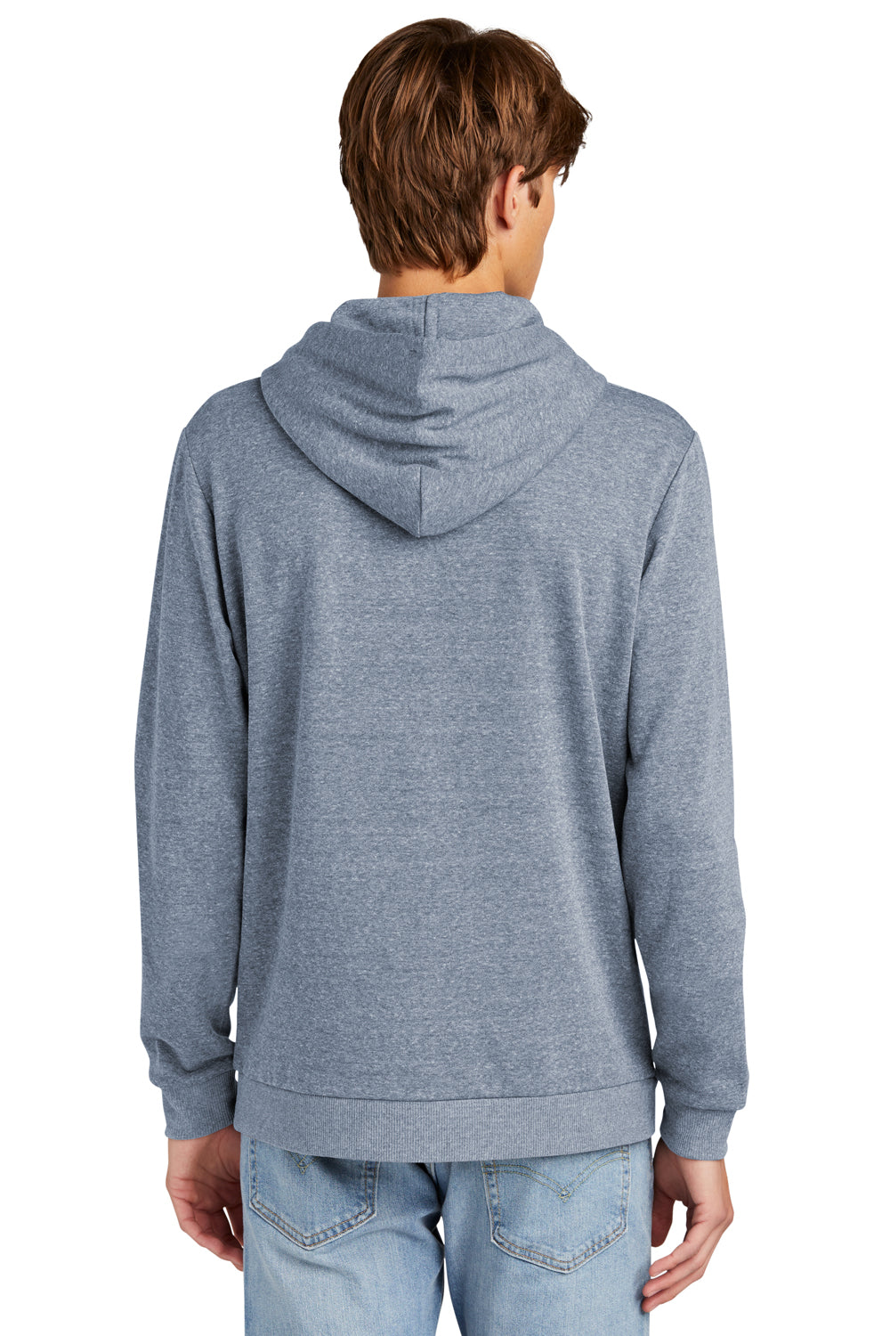 District DT1300 Mens Perfect Tri Fleece Hooded Sweatshirt Hoodie Navy Blue Frost Model Back