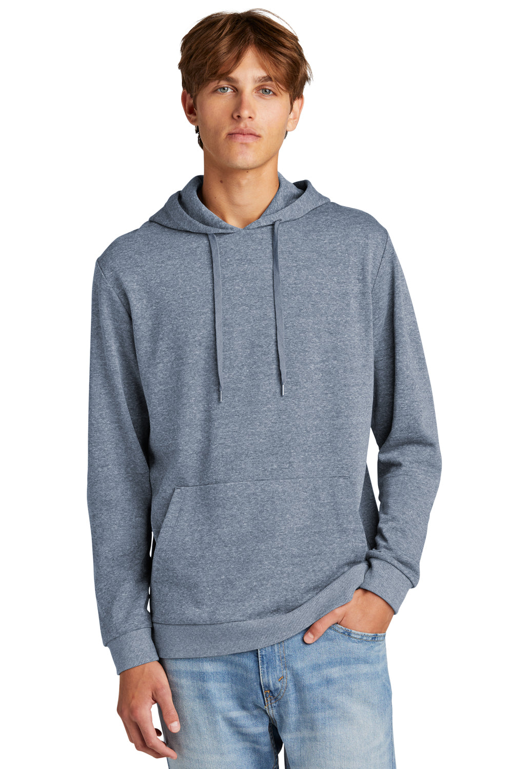 District DT1300 Mens Perfect Tri Fleece Hooded Sweatshirt Hoodie Navy Blue Frost Model Front