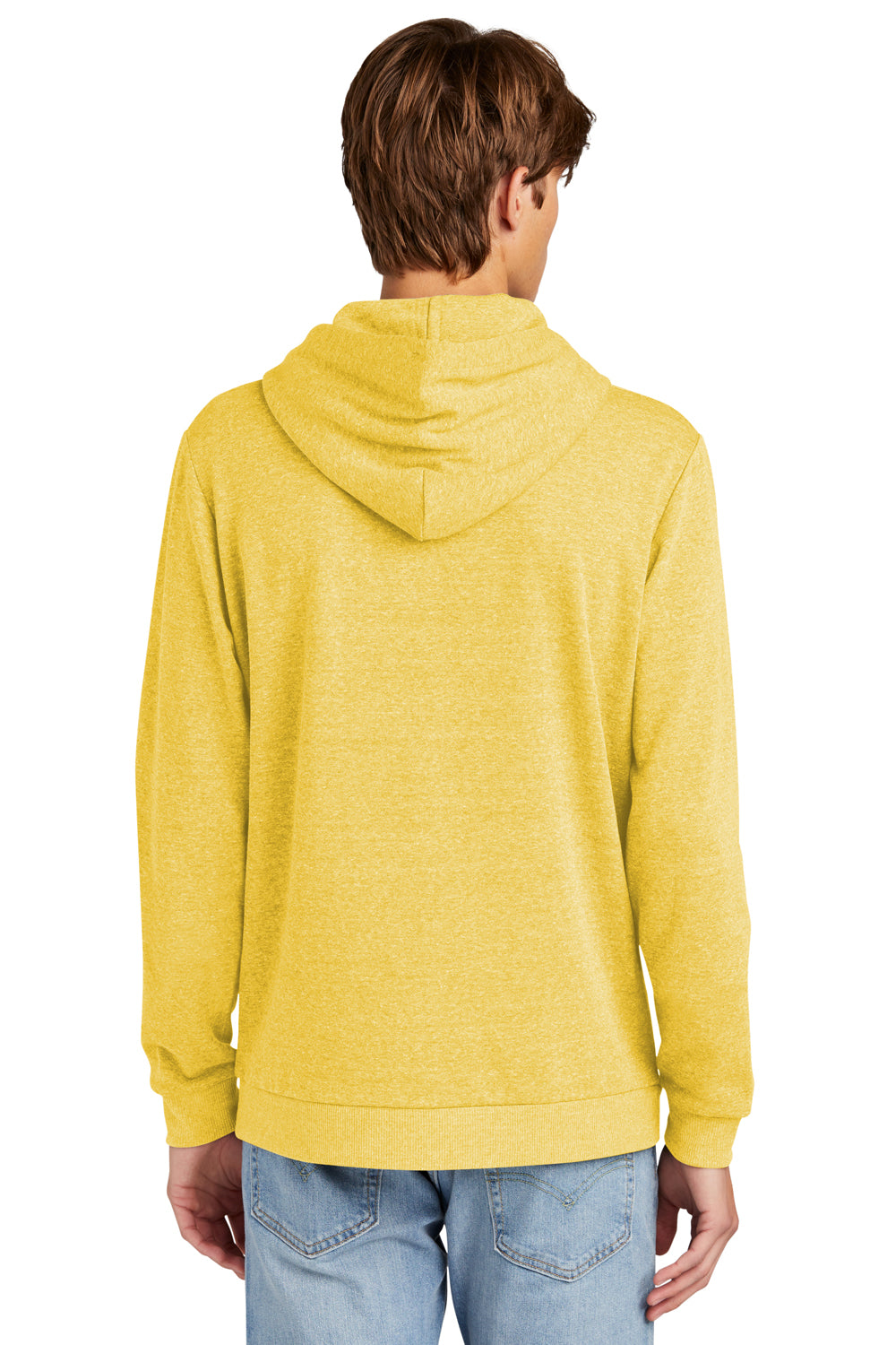 District DT1300 Mens Perfect Tri Fleece Hooded Sweatshirt Hoodie Heather Ochre Yellow Model Back