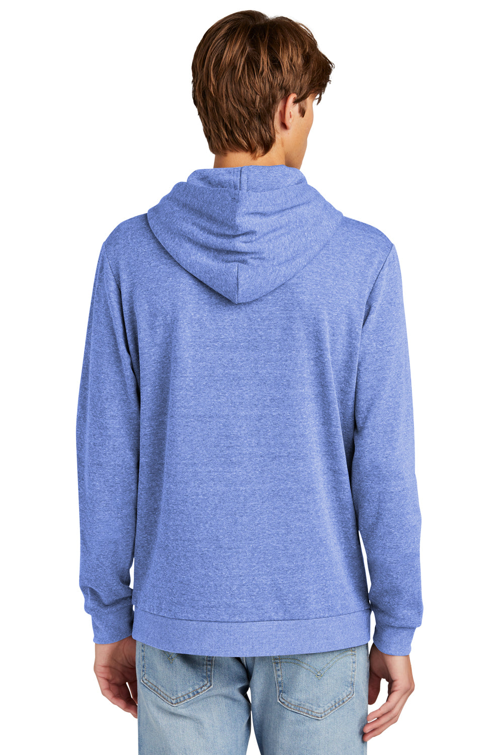 District DT1300 Mens Perfect Tri Fleece Hooded Sweatshirt Hoodie Royal Blue Frost Model Back