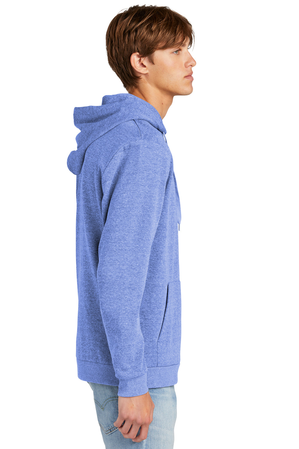 District DT1300 Mens Perfect Tri Fleece Hooded Sweatshirt Hoodie Royal Blue Frost Model Side