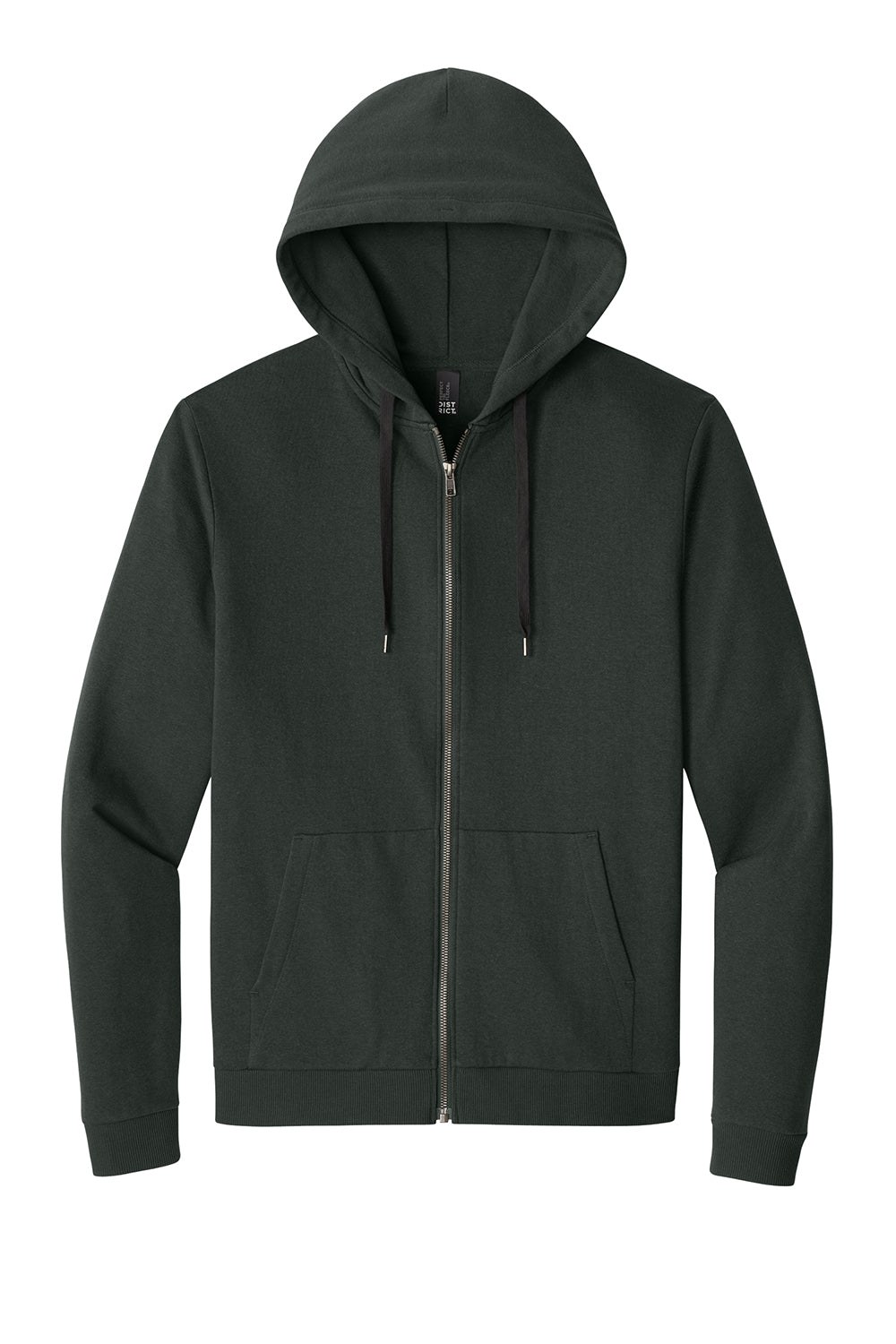 District DT1302 Mens Perfect Tri Fleece Full Zip Hooded Sweatshirt Hoodie Deepest Grey Flat Front