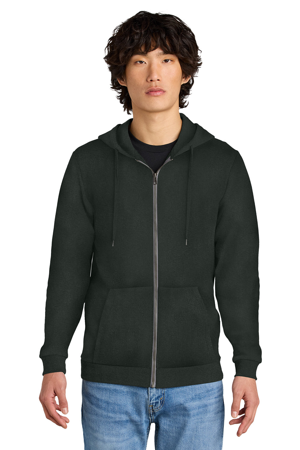 District DT1302 Mens Perfect Tri Fleece Full Zip Hooded Sweatshirt Hoodie Deepest Grey Model Front