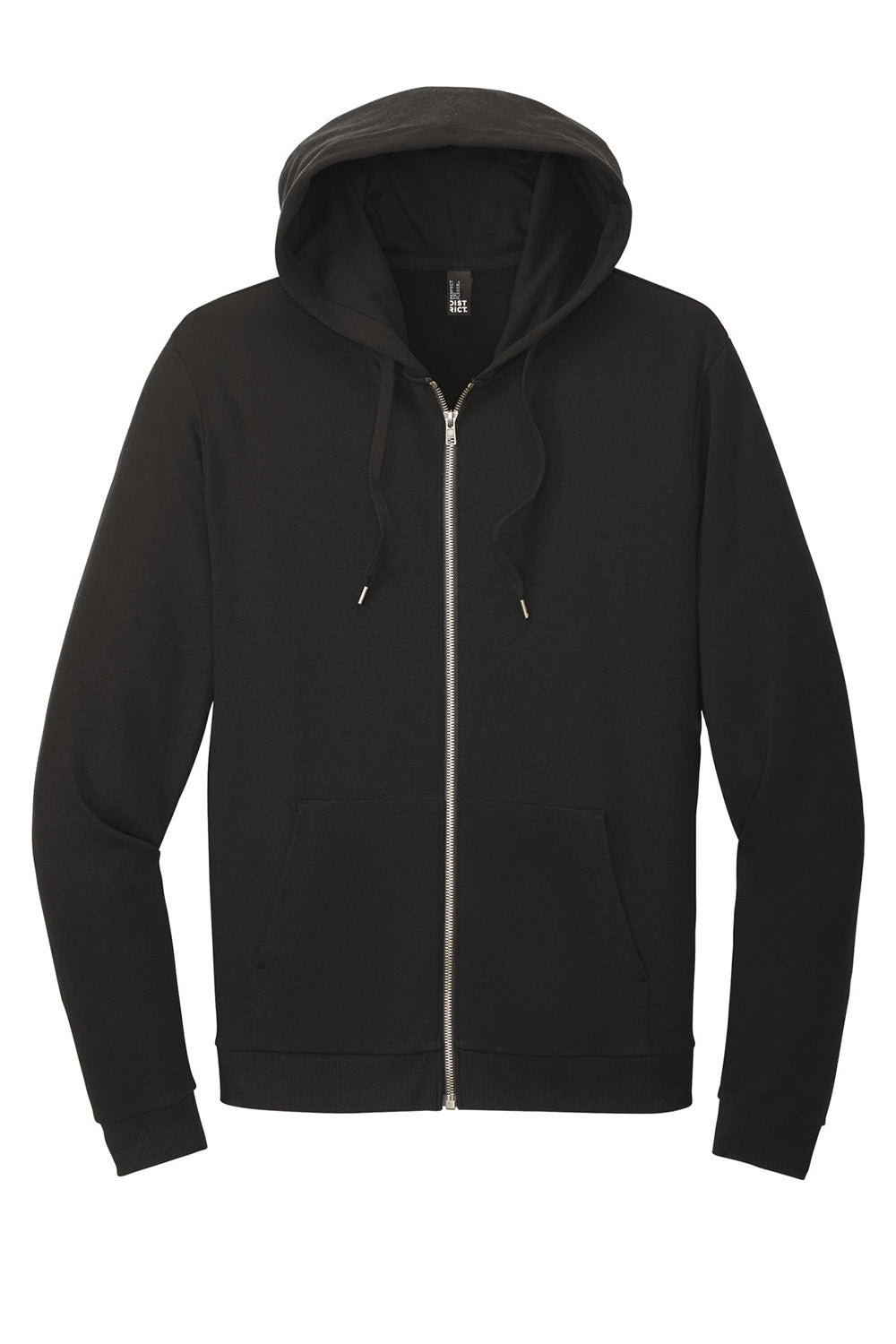 District DT1302 Mens Perfect Tri Fleece Full Zip Hooded Sweatshirt Hoodie Black Flat Front