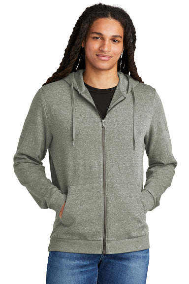 District DT1302 Mens Perfect Tri Fleece Full Zip Hooded Sweatshirt Hoodie Grey Frost Model Front