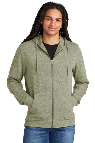 District DT1302 Mens Perfect Tri Fleece Full Zip Hooded Sweatshirt Hoodie Military Green Frost Model Front