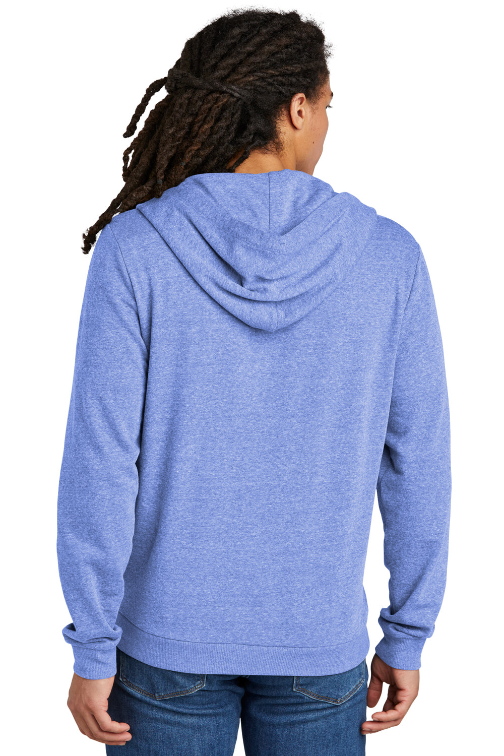 District DT1302 Mens Perfect Tri Fleece Full Zip Hooded Sweatshirt Hoodie Royal Blue Frost Model Back