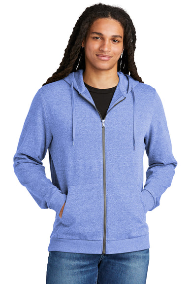 District DT1302 Mens Perfect Tri Fleece Full Zip Hooded Sweatshirt Hoodie Royal Blue Frost Model Front