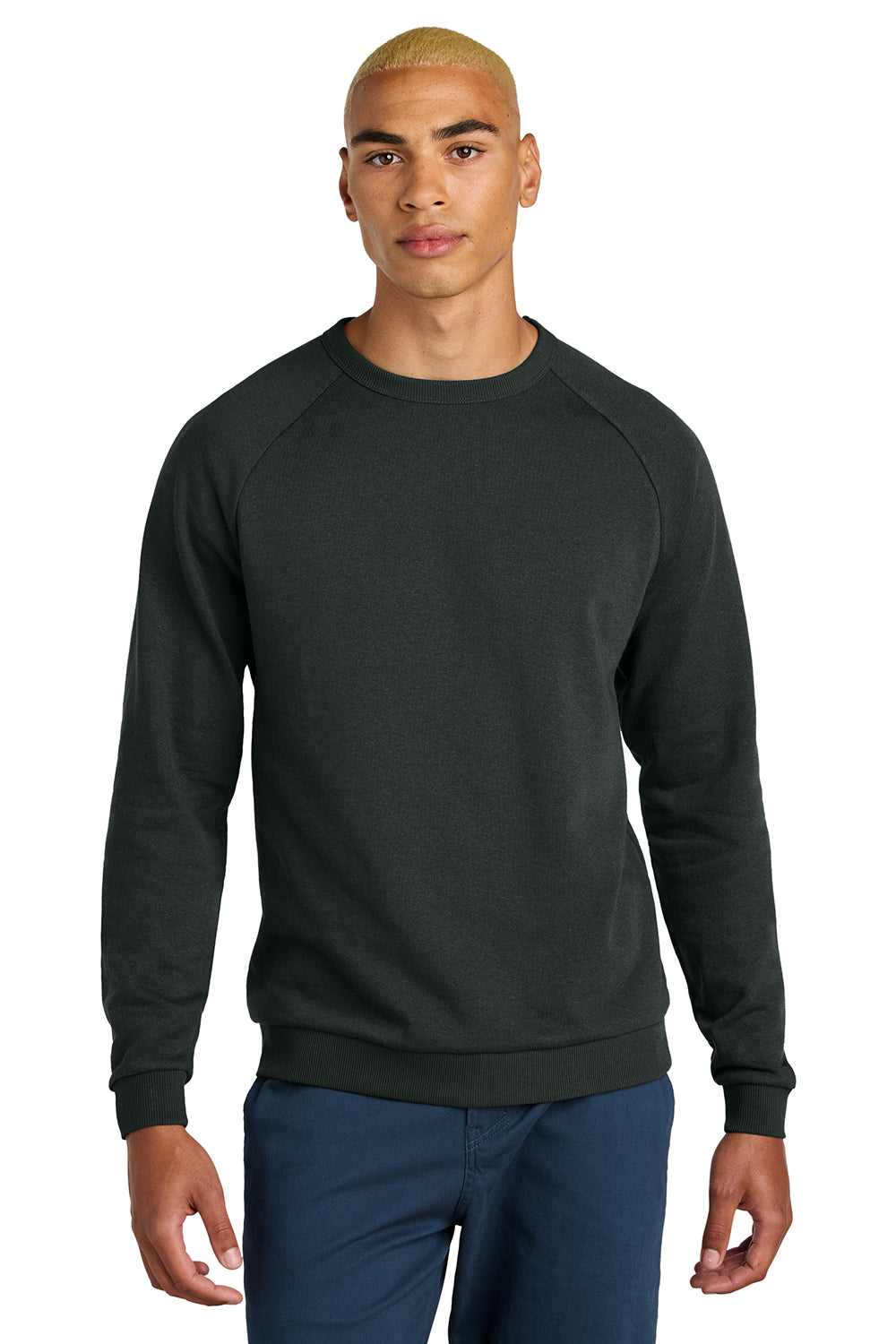 District DT1304 Mens Perfect Tri Fleece Crewneck Sweatshirt Deepest Grey Model Front