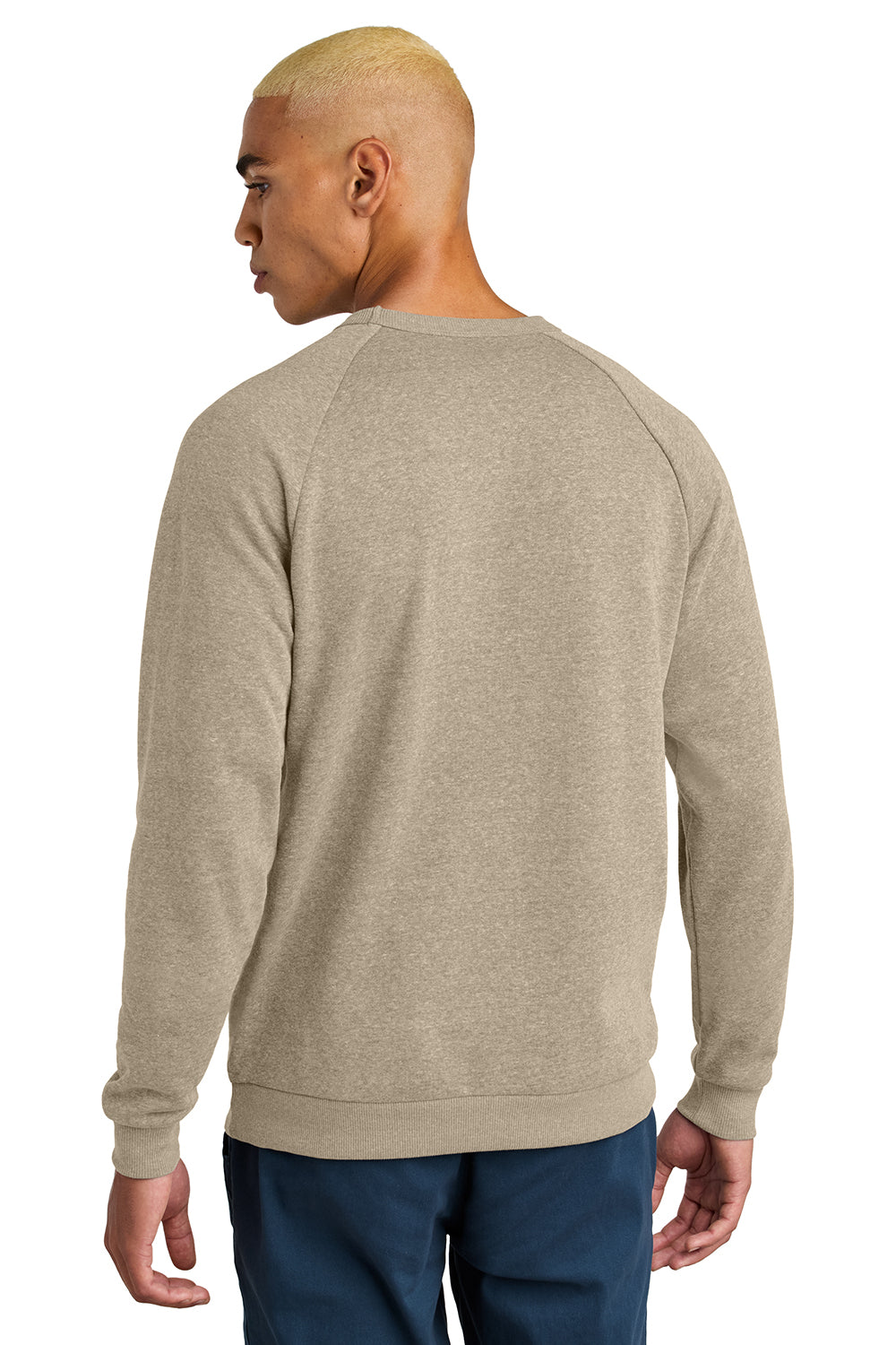 District DT1304 Mens Perfect Tri Fleece Crewneck Sweatshirt Heather Desert Tan Model Back