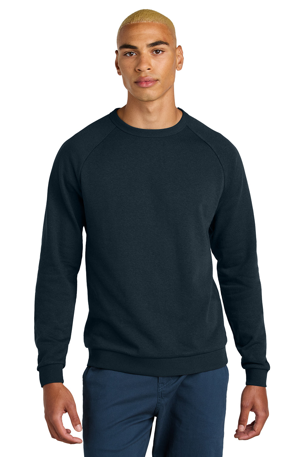 District DT1304 Mens Perfect Tri Fleece Crewneck Sweatshirt New Navy Blue Model Front